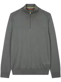 Свитер из мериносовой шерсти Paul Smith с застежкой-молнией на половину длины, зеленый