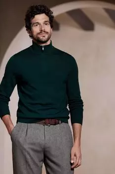 Свитер из мериносовой шерсти с короткой молнией Banana Republic, зеленый