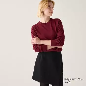 Свитер из мериносовой шерсти с круглым вырезом UNIQLO, бордовый