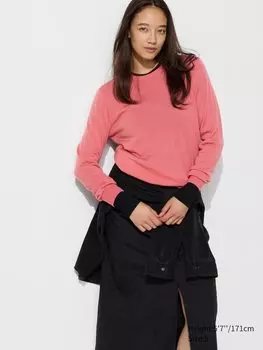Свитер из мериносовой шерсти с круглым вырезом UNIQLO, красный