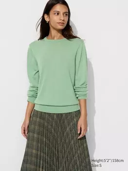 Свитер из мериносовой шерсти с круглым вырезом UNIQLO, зеленый