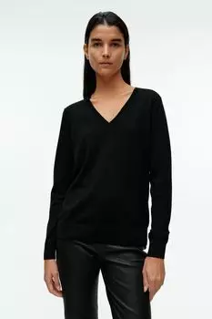 Свитер из мериносовой шерсти с v-образным вырезом H&M, черный