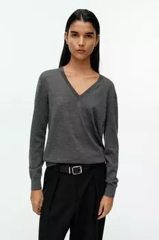 Свитер из мериносовой шерсти с v-образным вырезом H&M, серый