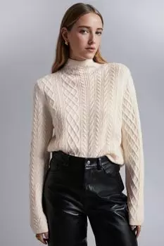 Свитер из мериносовой шерсти с воротником-стойкой H&M, бежевый