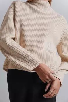 Свитер из мериносовой шерсти с воротником-стойкой H&M, бежевый