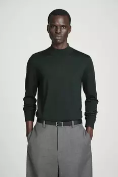 Свитер из мериносовой шерсти с воротником – стойкой-slim fit COS, темно-зеленый