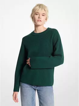 Свитер из мериносовой шерсти в рубчик Michael Kors, зеленый