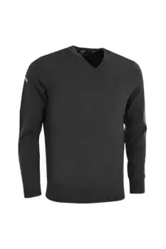 Свитер из мериносовой ткани в рубчик с V-образным вырезом Callaway, черный