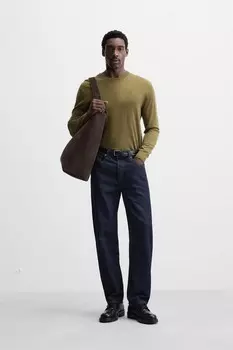 Свитер из мерсеризованной шерсти ZARA, оливково-зеленый