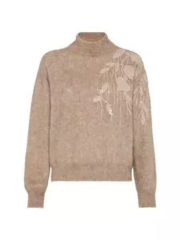 Свитер из мохера с вышивкой Dazzling Ramage Brunello Cucinelli, коричневый