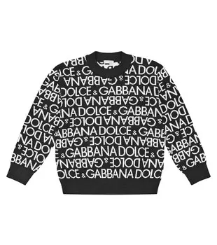 Свитер из натуральной шерсти интарсия с логотипом Dolce&Gabbana, черный