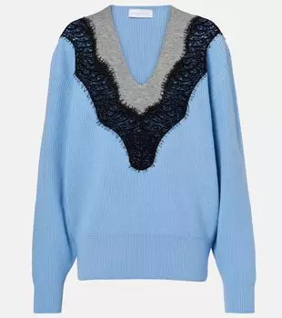 Свитер из натуральной шерсти с кружевной отделкой Stella McCartney, Sky Blue