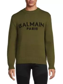 Свитер из натуральной шерсти с логотипом Balmain, цвет Army Green