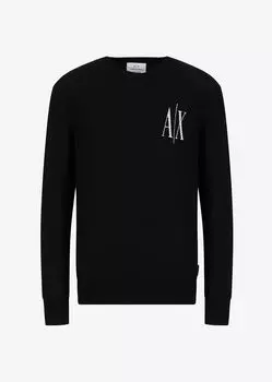 Свитер из натуральной шерсти с логотипом Armani Exchange, черный