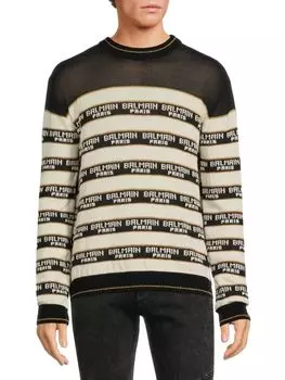 Свитер из натуральной шерсти с монограммой и логотипом Balmain, цвет Beige Black