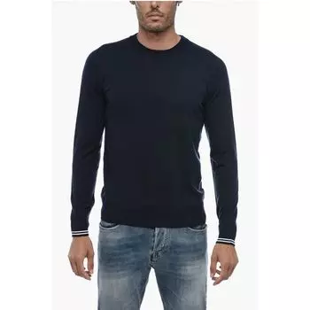 Свитер из натуральной шерсти с полосатыми манжетами Peserico, Blue