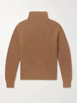 Свитер из натуральной шерсти в рубчик с воротником-стойкой Mr P., коричневый