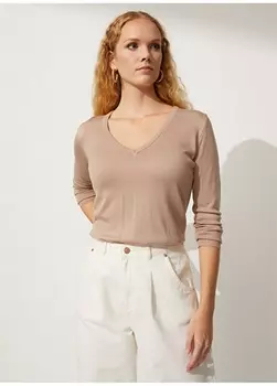 Свитер из норки обычного цвета с V-образным вырезом для женщин People By Fabrika