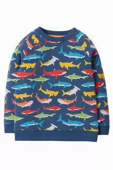 Свитер из органического хлопка с принтом акулы Frugi, синий