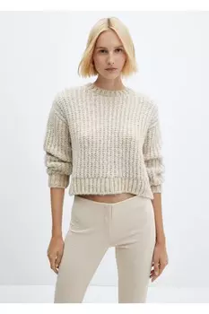 Свитер из плотного трикотажа с люрексом Mango, экрю