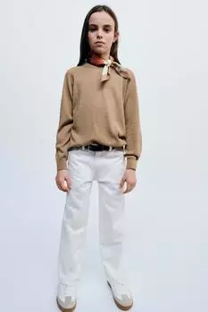Свитер из полушерсти настоящих нейтральных цветов ZARA, кэмел