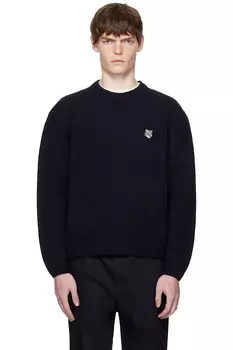 Свитер из ягнячьей шерсти с головой лисы Maison Kitsun, синий