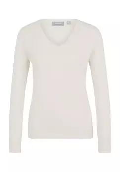 Свитер из шелка и кашемира, V-образный вырез, ребристые манжеты, женский Galeria, экрю
