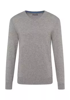 Свитер из шелка и кашемира, V-образный вырез, ребристые манжеты, мужской Galeria, цвет Grey Melange