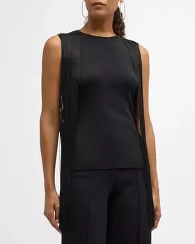 Свитер из шелковой вязки с люрексом и длинной бахромой Akris, цвет Black