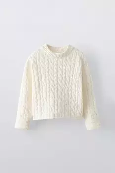 Свитер из шенили с косичной тряской ZARA, экрю