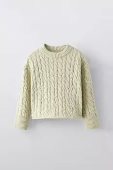 Свитер из шенили с косичной тряской ZARA, светло-зеленый