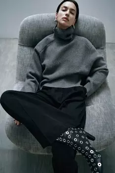 Свитер из шерсти большого размера ZARA, средне-серый