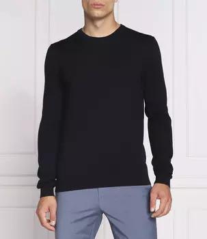 Свитер из шерсти HUGO san cedric-m1 regular fit, темно-синий