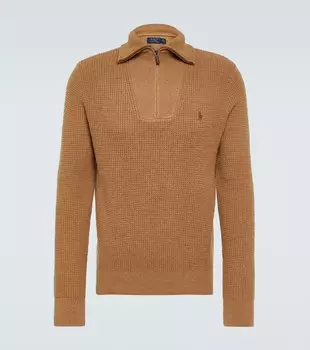 Свитер из шерсти и хлопка с застежкой-молнией на половину длины Polo Ralph Lauren, цвет brown sugar melange