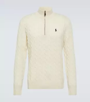 Свитер из шерсти и кашемира косой вязки Polo Ralph Lauren, белый