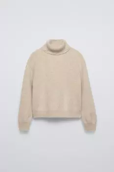 Свитер из шерсти и кашемира с воротником ZARA, цвет mid-ecru