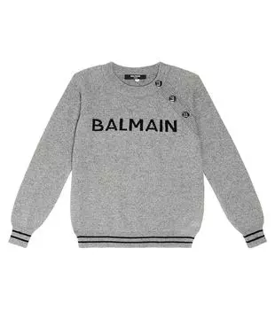 Свитер из шерсти и шелка с логотипом Balmain Kids, серый