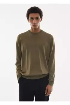 Свитер из шерсти мериноса, который можно стирать, Mango, зеленый