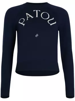 Свитер из шерсти мериноса с жаккардовым логотипом Patou, синий