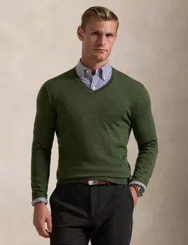 Свитер из шерсти POLO RALPH LAUREN Slim Fit, зеленый
