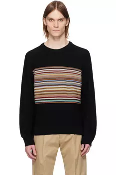 Свитер из шерсти с полосой в рубчик Paul Smith, черный