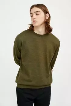 Свитер из шерсти тонкой вязки Finn Flare, хаки