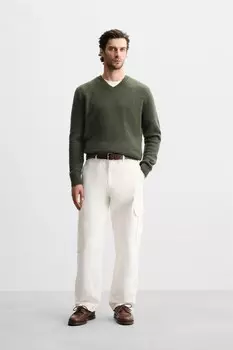 Свитер из шерсти ZARA, цвет Green-dry