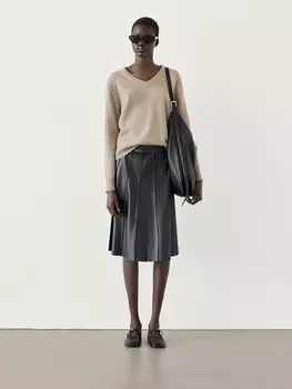 Свитер из шерстяной смеси с V-образным вырезом Massimo Dutti, коричневый