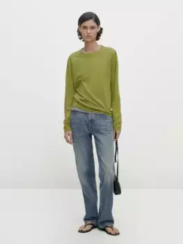 Свитер из смешанной шерсти с круглым вырезом Massimo Dutti, зеленый