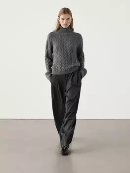 Свитер из смеси шерсти и кашемира с деталями Massimo Dutti, серый