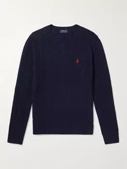 Свитер из смеси шерсти и кашемира с косичной вязкой POLO RALPH LAUREN, темно-синий