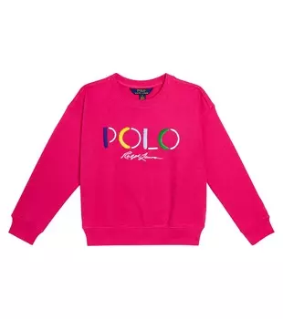 Свитер из смесового хлопка с вышитым логотипом Polo Ralph Lauren Kids, розовый