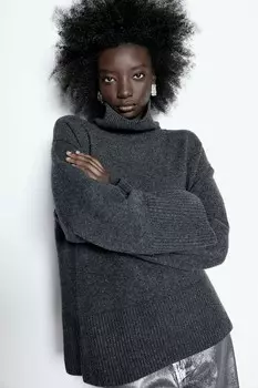Свитер из смесового кашемира с водолазкой H&M, серый