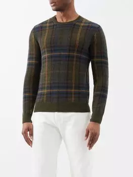 Свитер из смесового кашемира в клетку с интарсией Ralph Lauren, зеленый